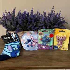 Disney Stitch adult Socks, Bubble Crumbles and 2 Stitch Figures